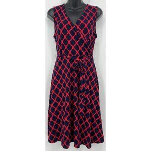 41Hawthorn Women Dress Size Large Blue Red Argyle Sleeveless V Neck Belted Shift